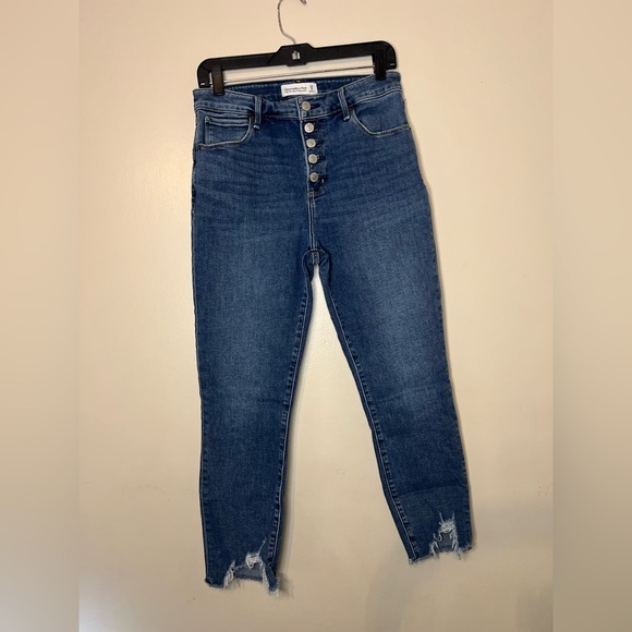 abercrombie fitch High Rise Super Skinny Ankle Jeans Size 29/8 Frayed Hem Button - Picture 1 of 7